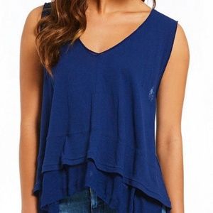 Free People Peachy Tee Top Sz XS Navy Tiered